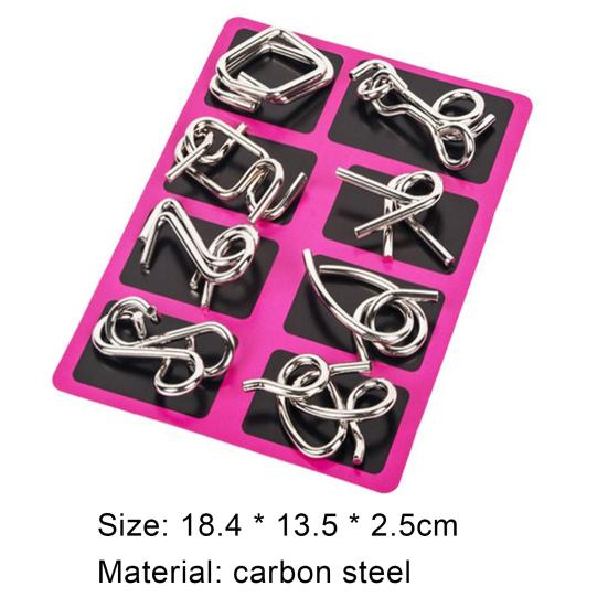 8Pcs/Set Metal Wire Puzzle Montessori Educational Carbon Steel IQ Mind Brain Teaser Stress Reliever Toys for Children