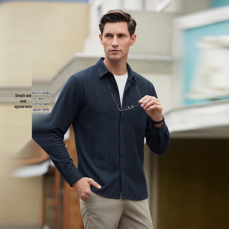 POLOMEISDO Men s Textured Long Sleeve Shirt 2XL/42