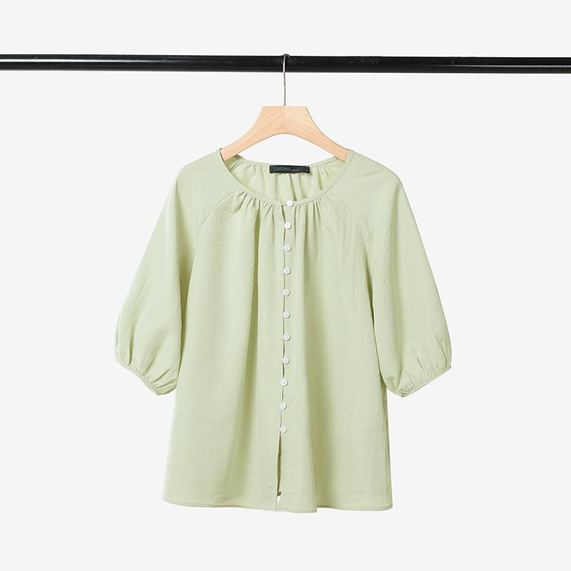 

ZANZEA Женская повседневная блузка с круглым вырезом, однотонная, летняя, с рукавом 3/4 3XL