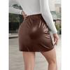 Autumn and Winter Fashion Glossy Sexy Hottie Slit Small A-swing High Waist Bag Hip PU Leather Miniskirt