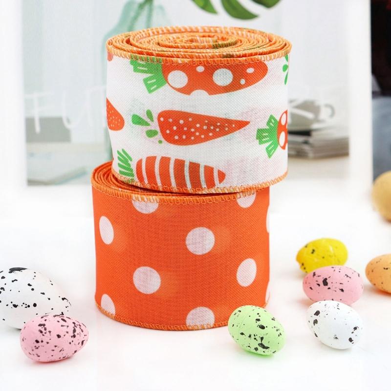 5 Yards Festive Ribbons with Carrot Dotted Pattern for Decorsfor Easter Flower Arrangements DIY Projects