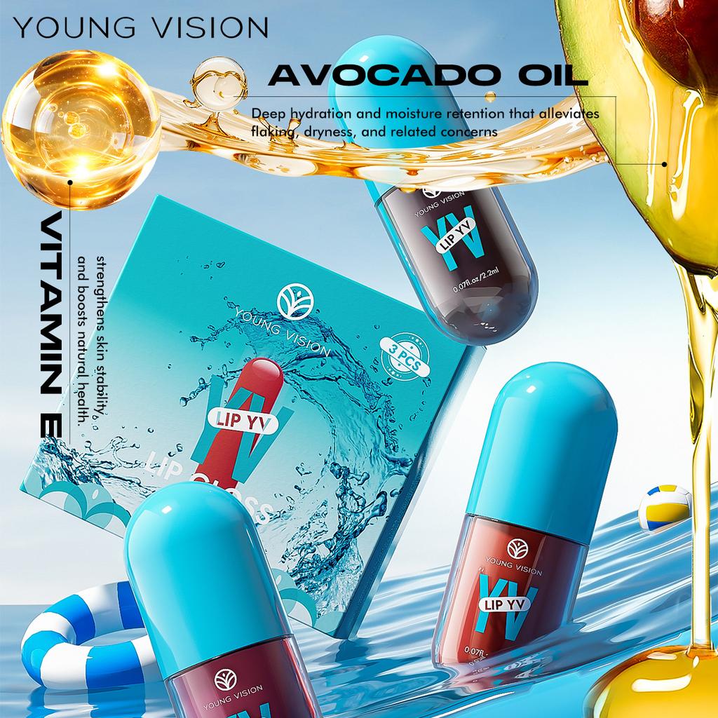 3 Colors Set Avocado Long-Lasting Moisturizing Lip Stain Is Lightweight, Non-sticky, Non-stick Cup Lip Stain