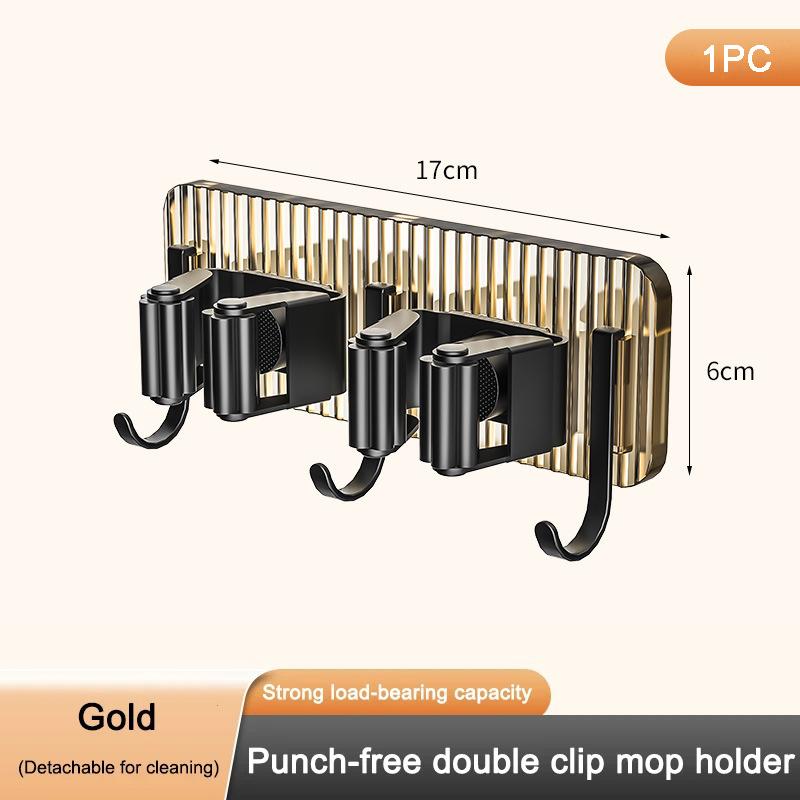 Wall Mounted Punch-free Mop Clamp Bathroom Wall Hanging Mop Rack Broom Storage Rack Multifunctional Hook Multi-use Sticky Hook