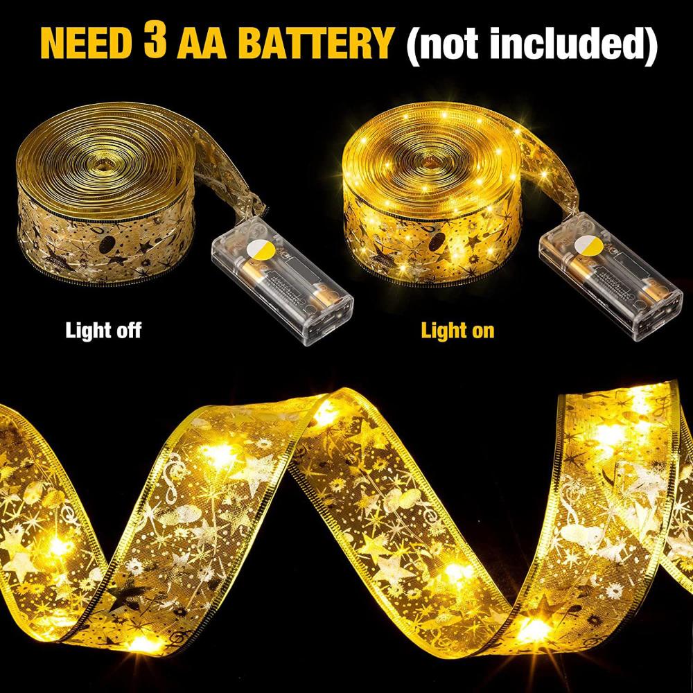 Christmas Tree Ribbon Light Christmas DIY Decoration for Home New Year Xmas Christmas Ornaments LED Fairy String Lights