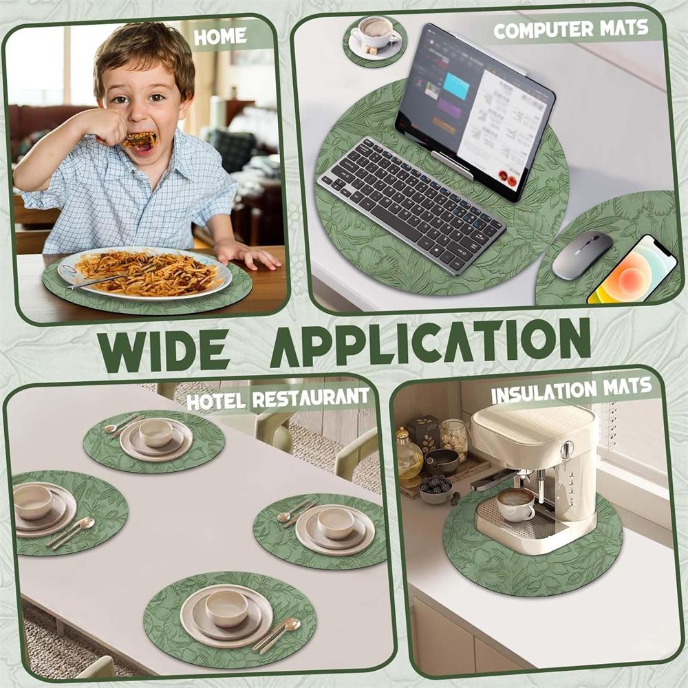 Placemats,Dual Sided PU Leather Place Mats, Heat Resistant Waterproof No-Slip, Washable Round Floral Kitchen Coffee Table Mats
