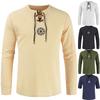 Stylish Medieval Men's Long Sleeve Lace Up Solid Color Retro Cosplay Costume T-shirt