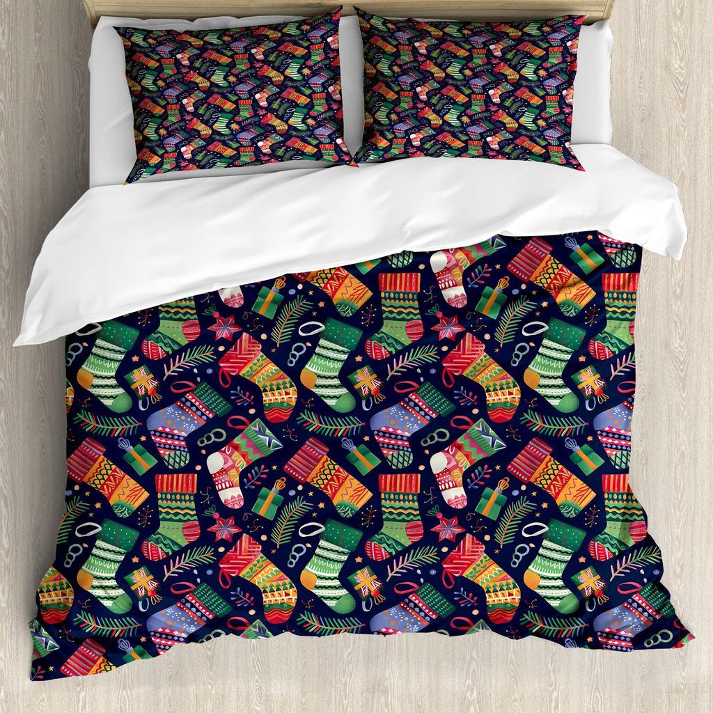 Christmas Style Snowflake Dot Pattern Three-piece Quilt Cover 3D Digital Printing Bedding Set Retro Bed Cover