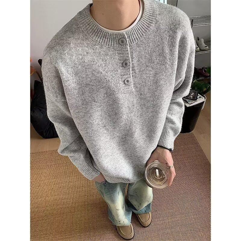 Men s Retro Henley Sweater: Autumn Winter Casual Old Money Knitwear 3XL