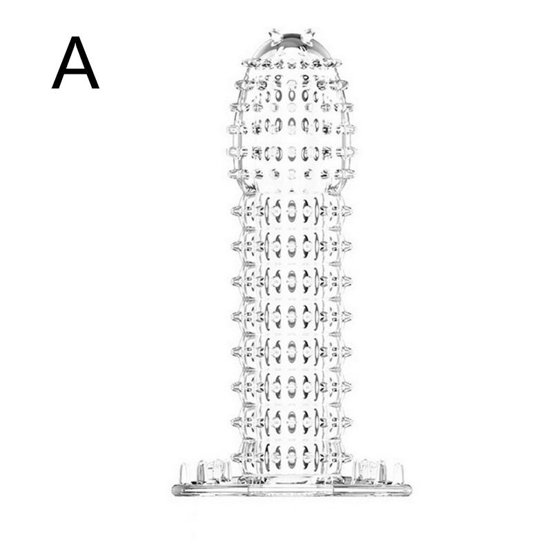 Wiederverwendbare Kondom Penis Hülse Männliche Erweiterung Zeit Verzögerung Spike Klitoris Massager Abdeckung Kristall Klare Kondome Erwachsene Sex Spielzeug