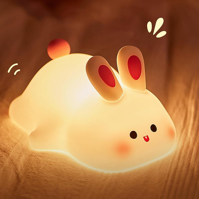 Cute Silicone Rabbit Night Light, Dimmable Light up Bunny, Cute Silicone Baby lamp, Rechargeable Bunny Light for Kids Room Decor, Squishy lamp for