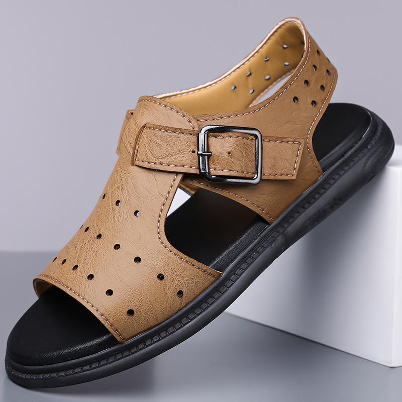 

Men s leather sandals 2025 new non-slip business casual low-top trend Korean version of youth driving shoes 44 коричневый