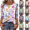 Damen Freizeit Rundhals Dreiviertelarm Blumenmuster T-Shirt Top Leichtes Weiches Gewebe Bequeme Passform Frühling Sommer Kleidung