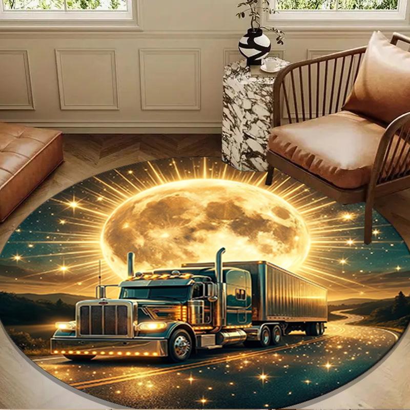 Thunder Truck Journey Round Rug for Livingroom,Bedroom, Palyroom, Chair Rug, Area Rug, Circle Carpet, Large Size Fan Christmas Gift