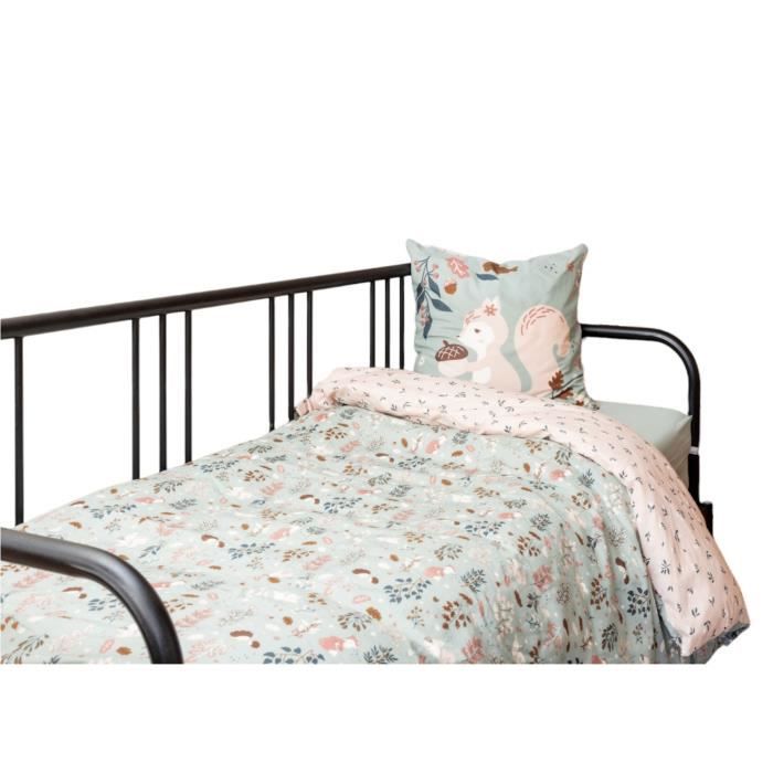 Housse De Couette + Taies - Tamia L'écureuil - 220 X 240 Cm - 100% Coton - Imprimé Recto/verso