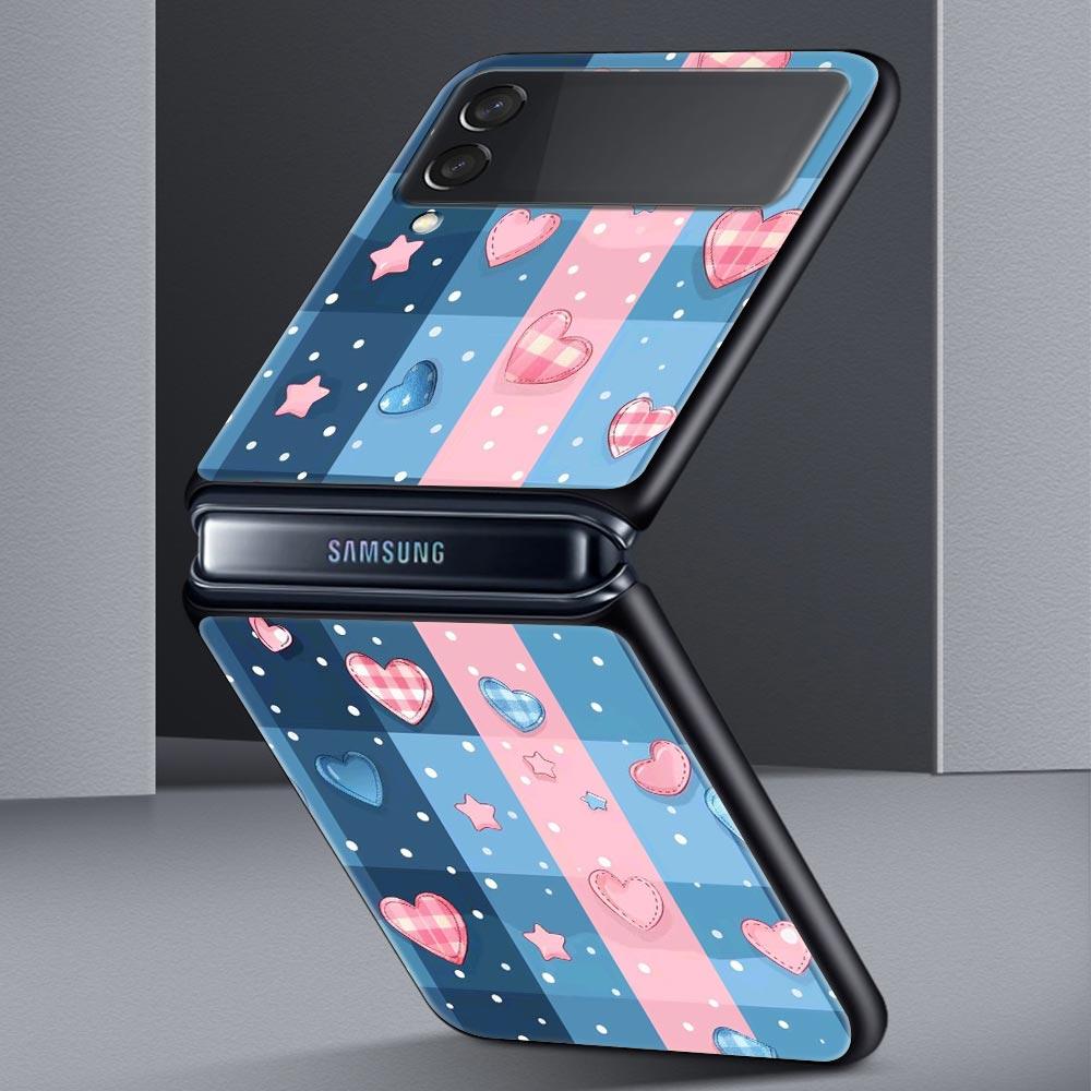 Phone Case for Samsung Galaxy Z Flip 3 4 5 6 7 Folding Black Shell For Samsung Z Flip4 Flip5 PC Hard Cover Pink Grid