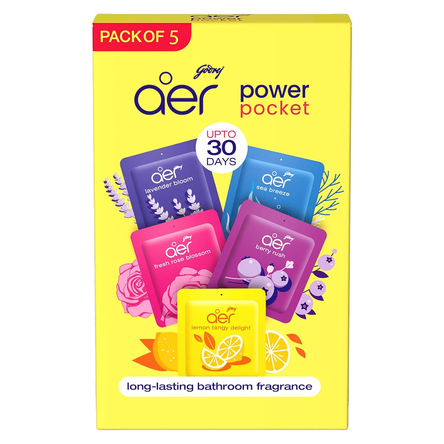 

Godrej Aer Power Pocket 5pcs Bathroom Freshener 10g Pack of 1 Long Lasting Toilet Odour Neutralizer