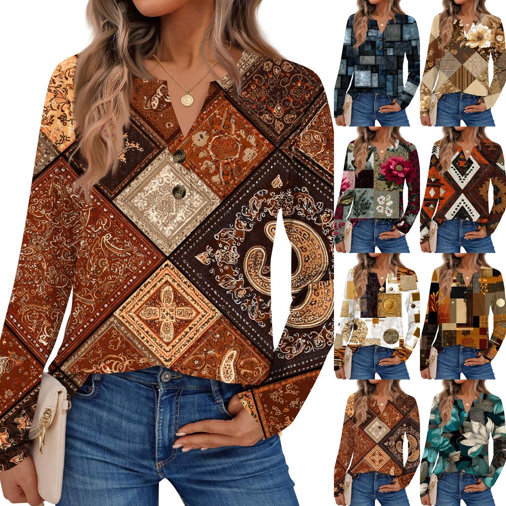 Women's Floral Print Long Sleeve  Shirt Elegant Casual Tops Trendy Shirt Tops