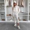 Womens 2-Piece Casual Tracksuit Solid Color Long Sleeve Zip Sweatshirt Elastic Waist Pants Streetwear