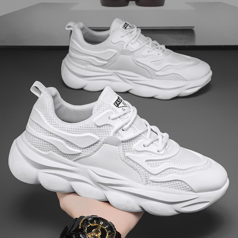 Versatile Men's Spring Casual Running Shoes: Breathable, Lightweight, Thick-Soled, Height-Increasing Trendy Dad Sneakers.