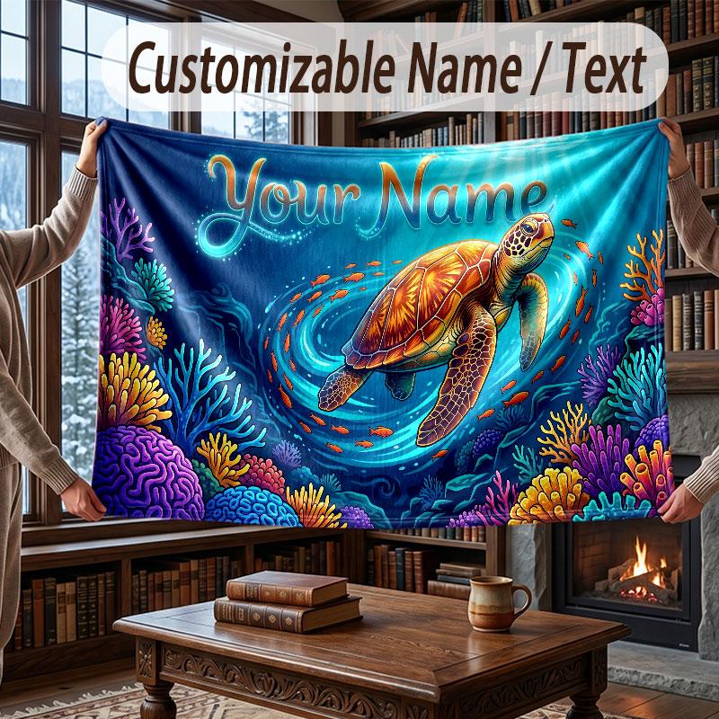 Octopus Sea Life Theme Throw Blanket Custom Name Text Personalized Blanket Soft Cozy Blanket for Home Sofa Bed