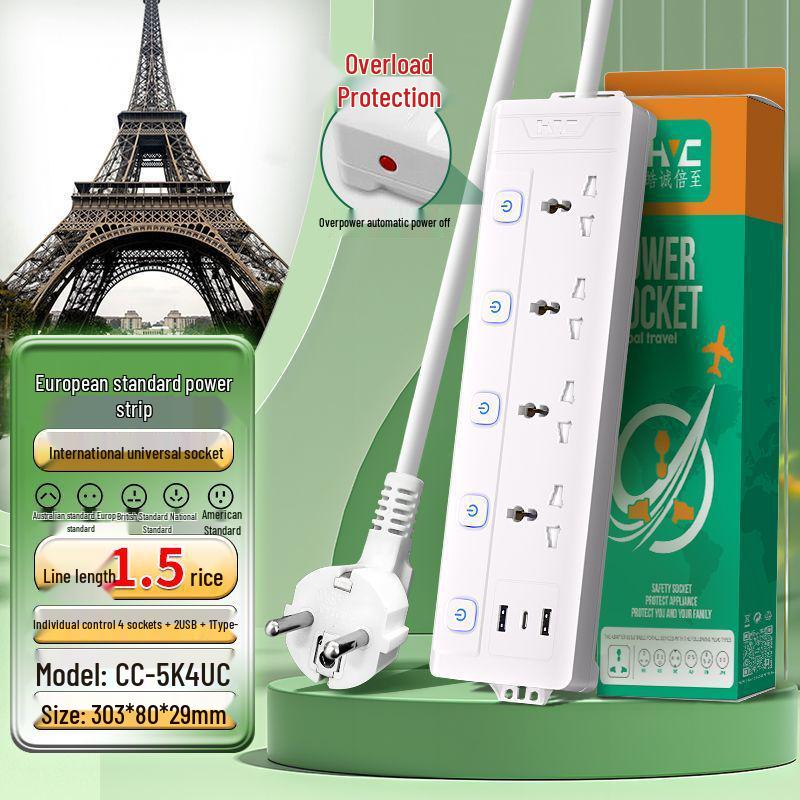 European Standard German Power Strip Extension Cord Adapter for Cross-Border Use