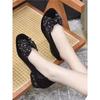 Mesh Breathable Single Shoes Women's 2025 Spring and Summer New Suede Low Heel Bow Doudou Shoes Hollow Sandals Women