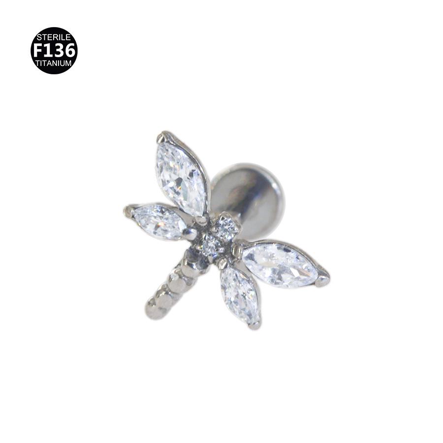 F136 Titanium Boat Anchor Pendant with Moon, Maple Leaf, Smiley Charm, and Cubic Zirconia Stud Earring Lip Ring (0.9 Gauge).