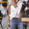 MGHR Damen Mode Lässige V-Ausschnitt Ärmellose Blusen & Hemden