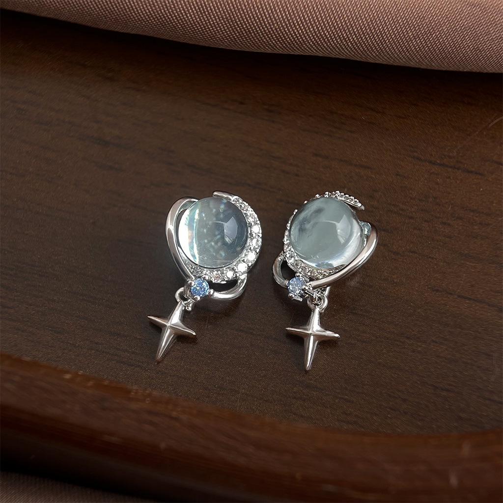 Stilvolle Mond & Sternenlicht Blaue Zirkon Ohrstecker - High-End Nischen-Stecker für Damen