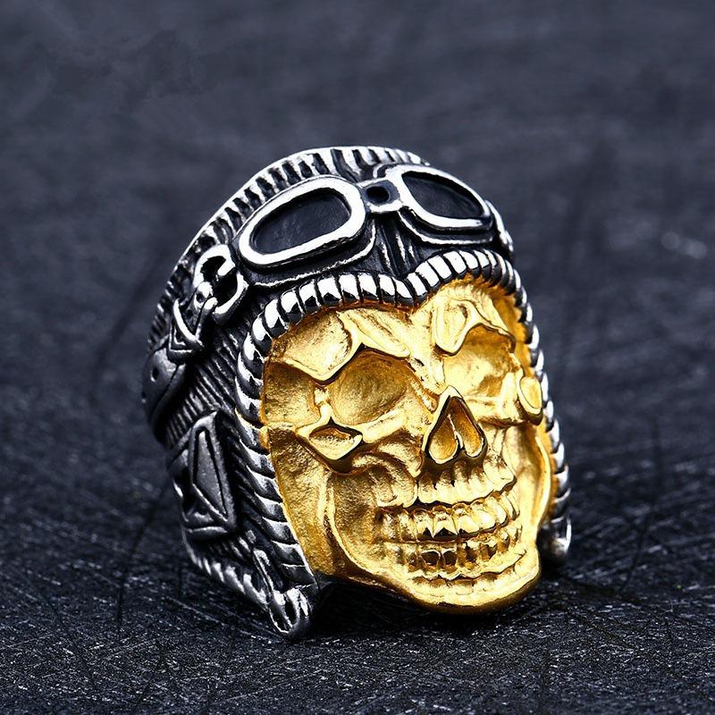 Exaggerated Ring Men's Domineering Ring Punk Style Skull Pilot Ring