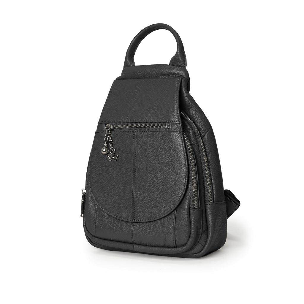 Solid Genuine Leather Women's Backpack: Fashionable, Casual, Lightweight, Multifunctional for Commuting and Travel