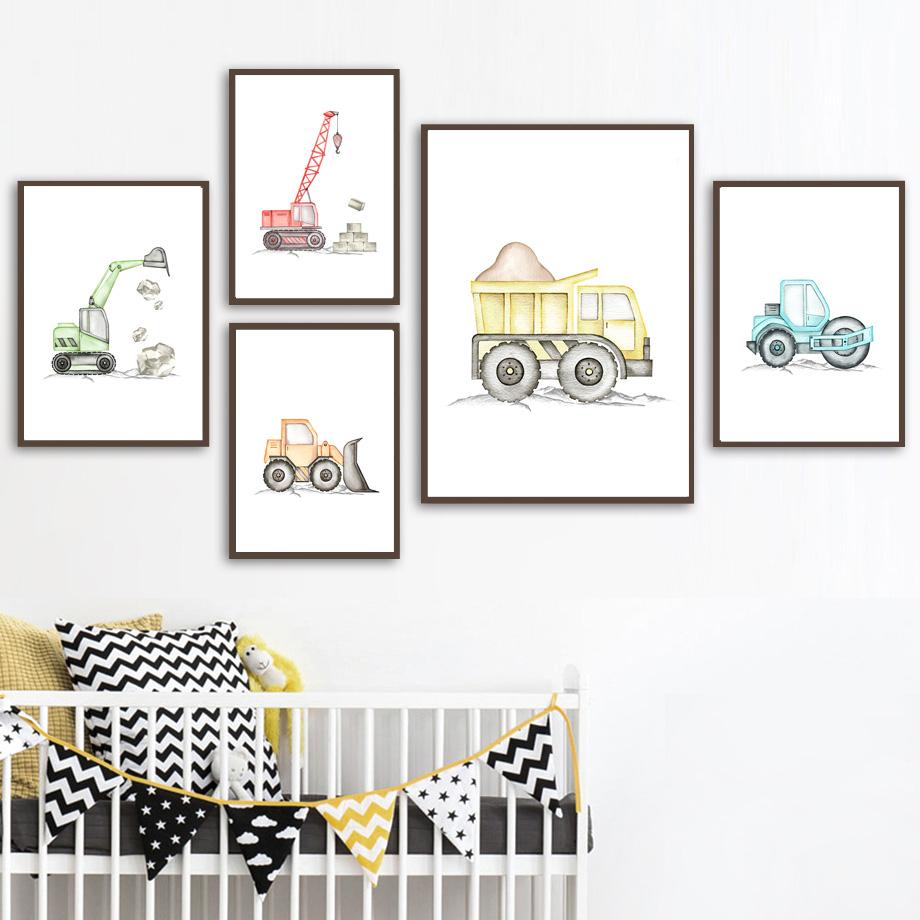 Construction Trucks Transportation Car Nursery Wall Art Print Canvas Painting Nordic Poster Wall Pictures Baby Boy Room Decor