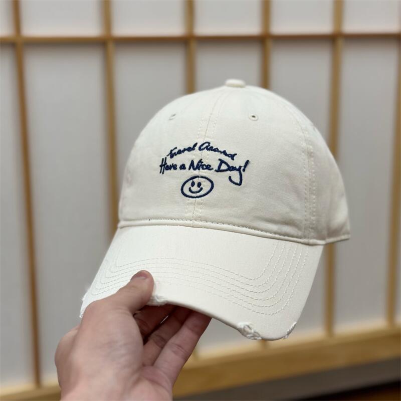 Spring And Summer Cotton Smiley Face Cartoon Soft Top Baseball Cap Women'S Versatile Embroidery Cap Sun Hat