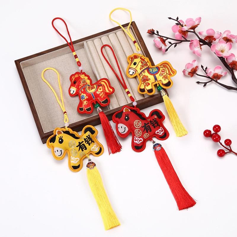 Chinese Style Zodiac Mascot Pendant Blessing Embroidery Lucky Fragrant Bag With Tassels Horse Incense Bag Car Hanging