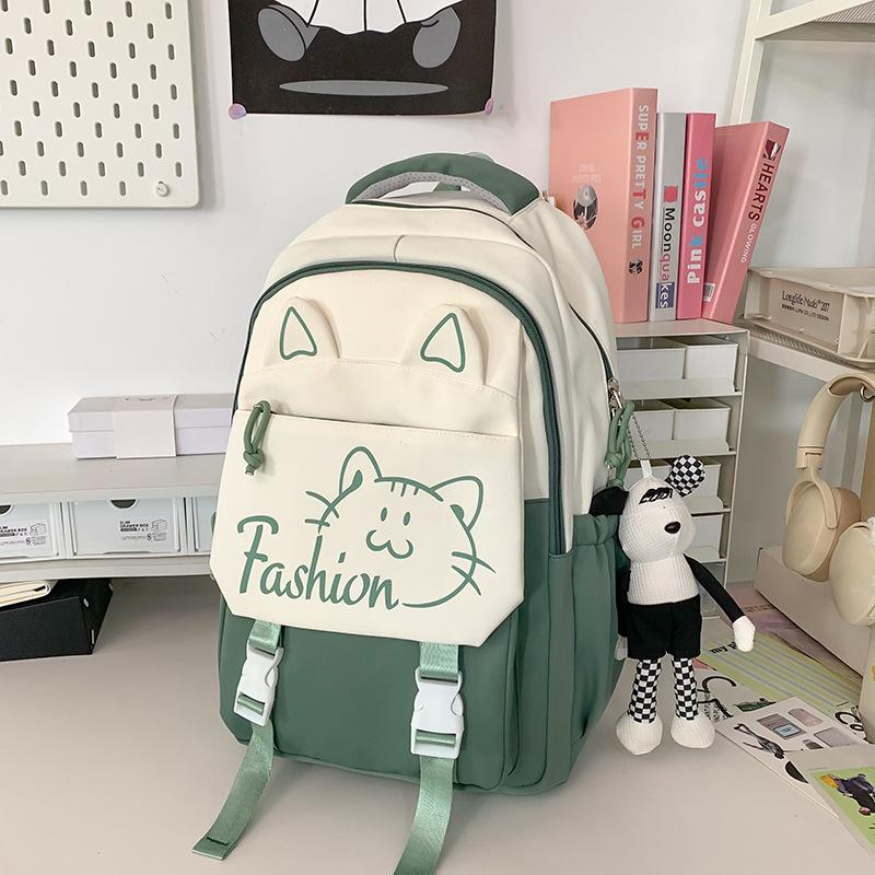 Korean Cute Cartoon Cat Women's Backpack Junior High School Students Schoolbag Large Capacity Multi-compartment Storage Waterproof Travel Backpack