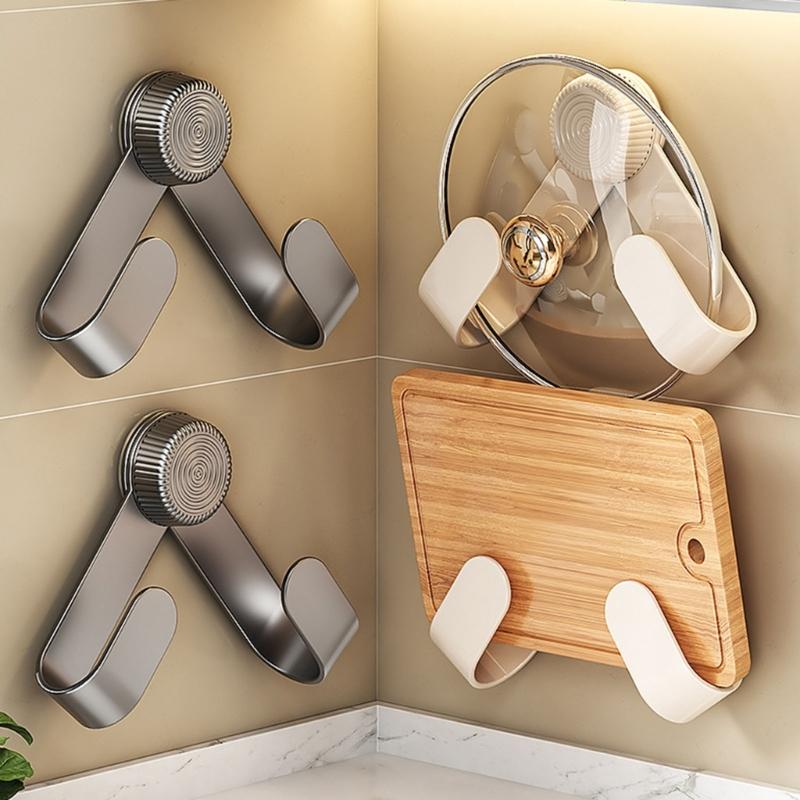 360 Degree Swivels Suction Cup Lid Rack Wall Mounted Kitchen Storage For Pots Pans Cutting Boards Easy Installation Carbon Steel Construction