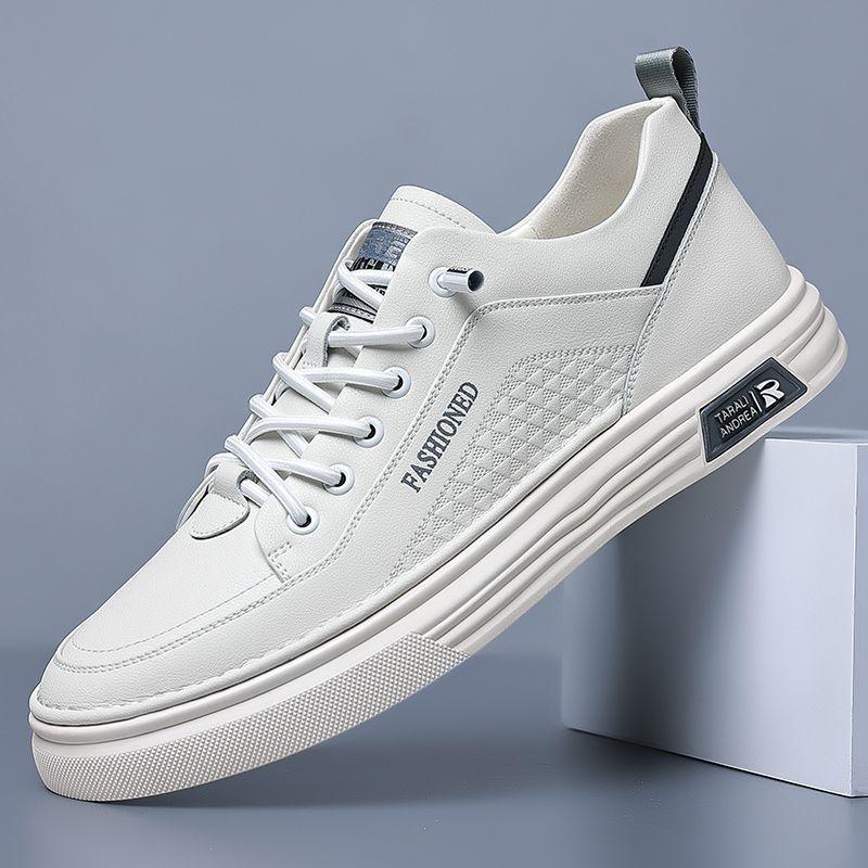 

Men s Waterproof Leather White Slip-On Sneakers - Versatile, Casual, Breathable 39