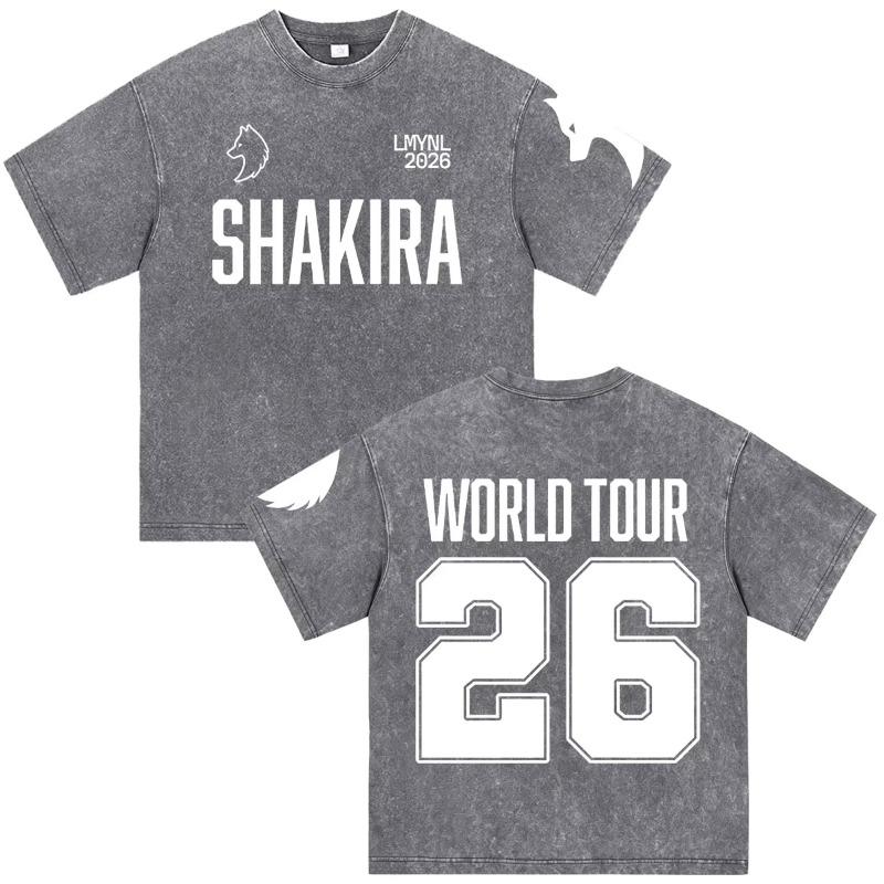 Shakira Las Mujeres Ya No Lloran World Tour 2026 Vintage Washed T-shirts Men Women Clothing Casual Harajuku Short Sleeve T Shirt