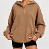Womens Oversized Half-Zip Hooded Sweatshirt Loose Fit Long Sleeve Casual Top Winter 2026