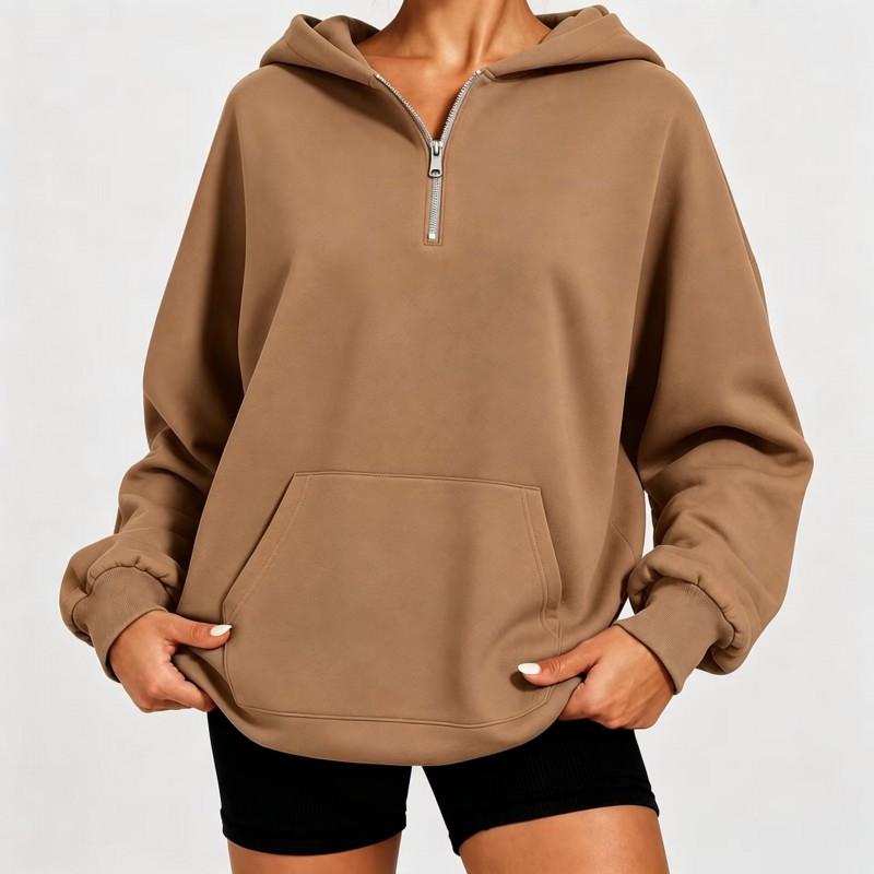 Womens Oversized Half-Zip Hooded Sweatshirt Loose Fit Long Sleeve Casual Top Winter 2026
