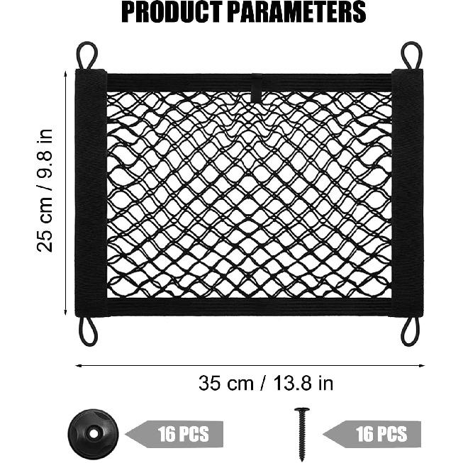 [4 Pack] Cargo Storage Net, 13.8X9.8'' DEDC Cargo Net Pocket, Universal Accessories Elastic Automotive Small Cargo Net Storage Mesh Pocket With 16