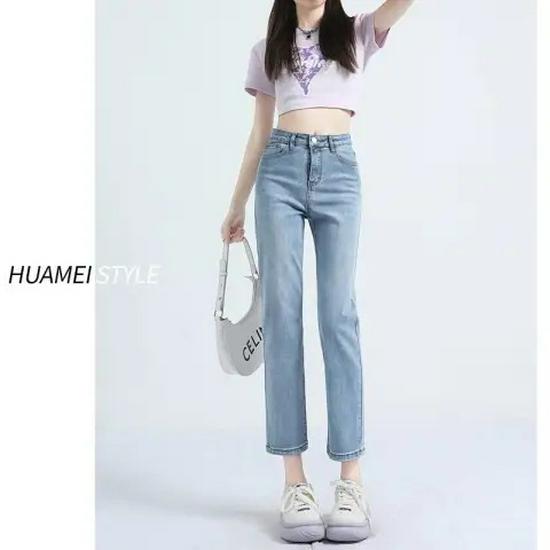 Women's Retro High-Waist Slimming Cropped Cigarette Jeans - Spring/Autumn Plus Size, Petite, Narrow/ Straight Leg with Velvet