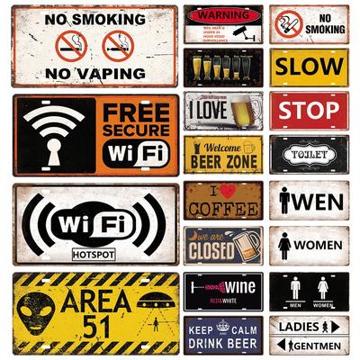 Lächeln WIFI Toile Vorsicht Nummernschild Shop Wanddekoration Toiletten Blechschild Vintage Road Guide Metallschild Malerei Plaketten Poster