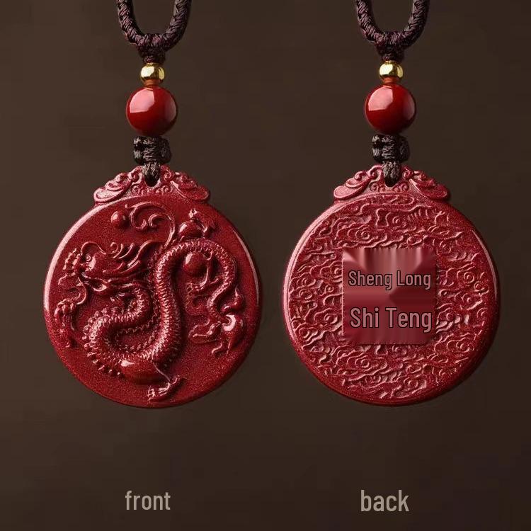 Cinnabar Dragon Pendant Necklace for Good Luck - Purple Gold Zodiac Design