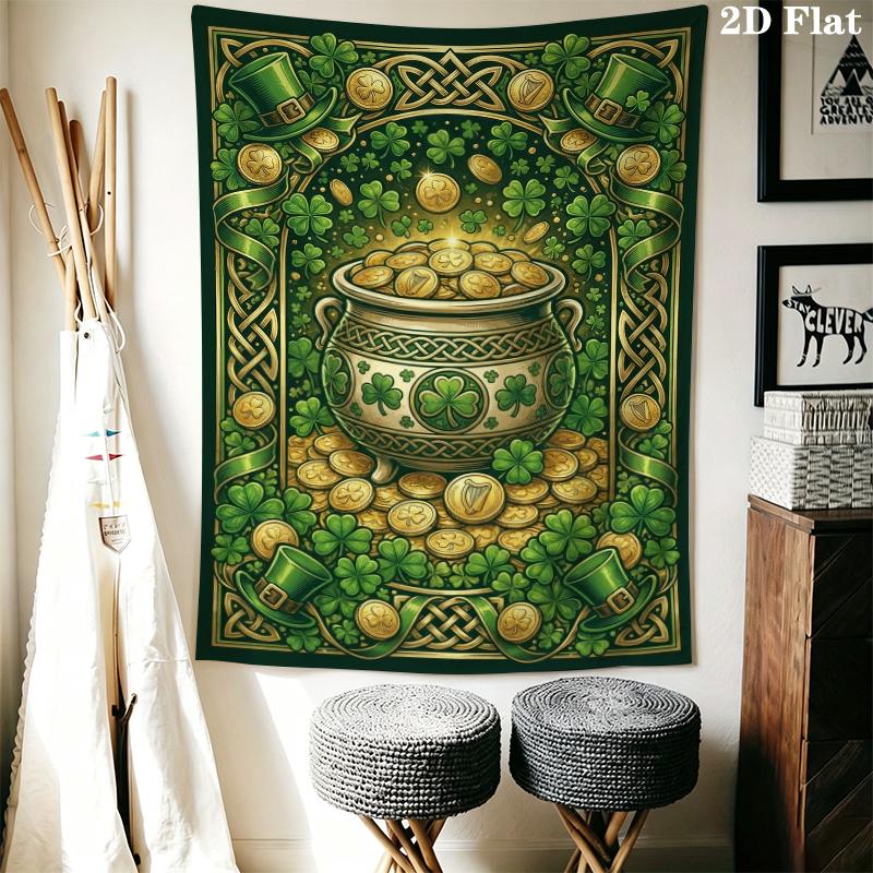 St.Patrick's Day Wall Tapestry Aesthetic Wall Hanging Printed Fabric Blanket Decorative Tapestries for Bedroom Living Room Home Decor