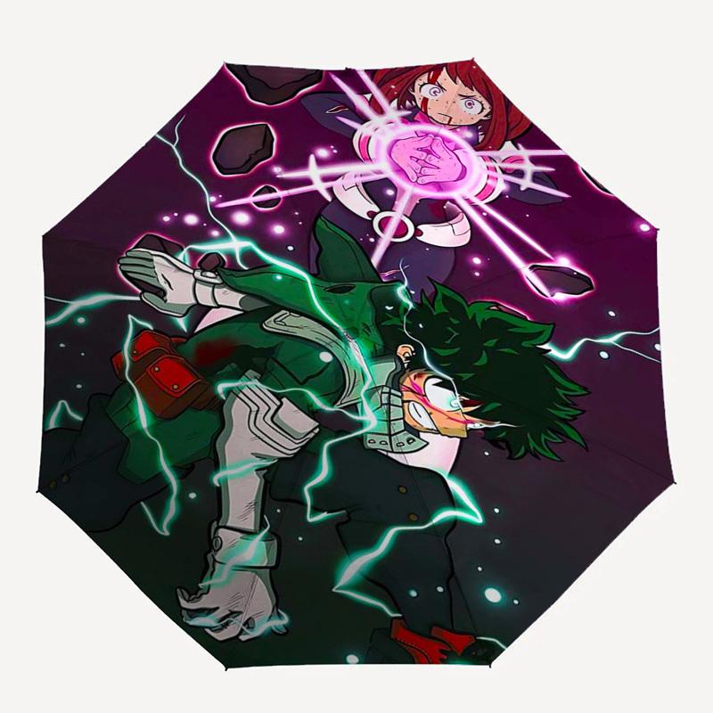 1pc My Hero Academia Izuku Midoriya & Ochaco Uraraka Outdoor Umbrella - Automatic Opening/Closing, Portable 3-Fold Design with Iron Frame - Perfect Gi