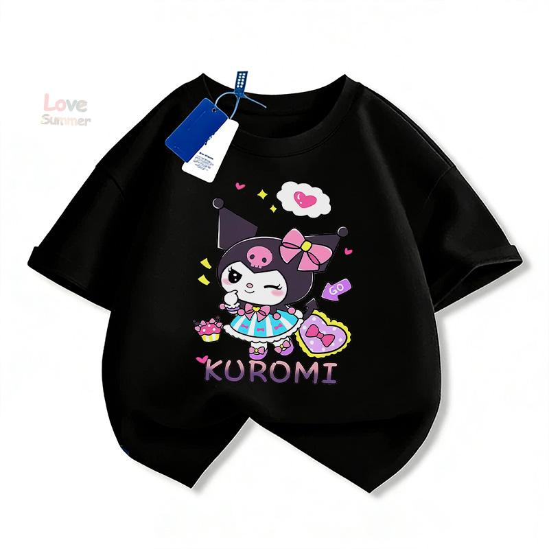 2026 Frühling Sommer Alter 4-14 Kuromi Grafik-T-Shirt für Mädchen Weich Kurzarm Süßer Aufdruck Atmungsaktiv Lässig Normale Passform Ideal