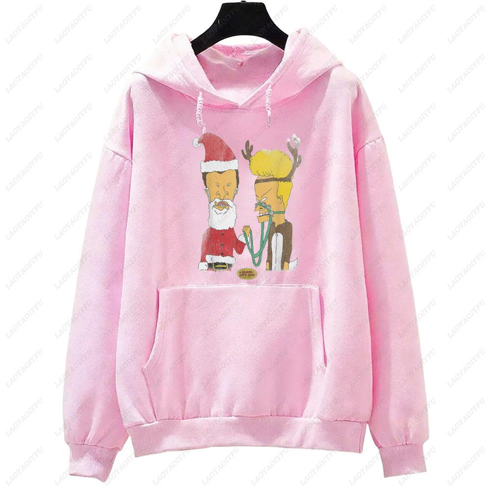 Beavis and Buttheads Christmas Xmas Festive Costumes Loose Graphic Hoodie Unisex Holiday Gift for Men Casual Wear Sweatshirt