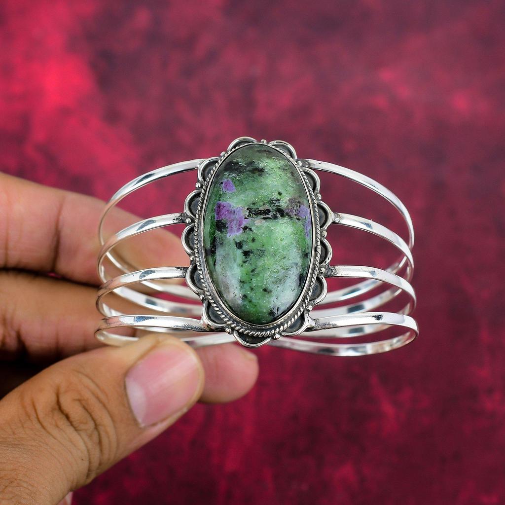 Ruby Zoisite Bangle Gemstone Jewelry, 925 Solid Sterling Silver Handmade Bangle, Latest Design Cuff Jewelry