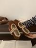 2025 autumn and winter new retro round head fashion plush one-word buckle single shoes women's plush warm soft-soled flat-soled single shoes